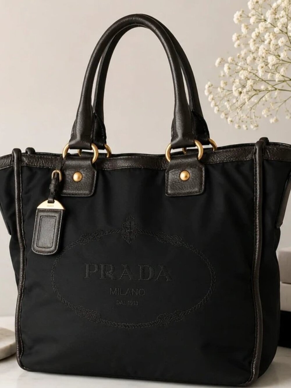 Prada Tessuto Nylon & Leather Tote Bag – Black/Brown
